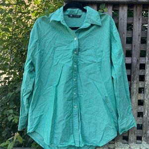 Zara Green Striped Button Down Shirt